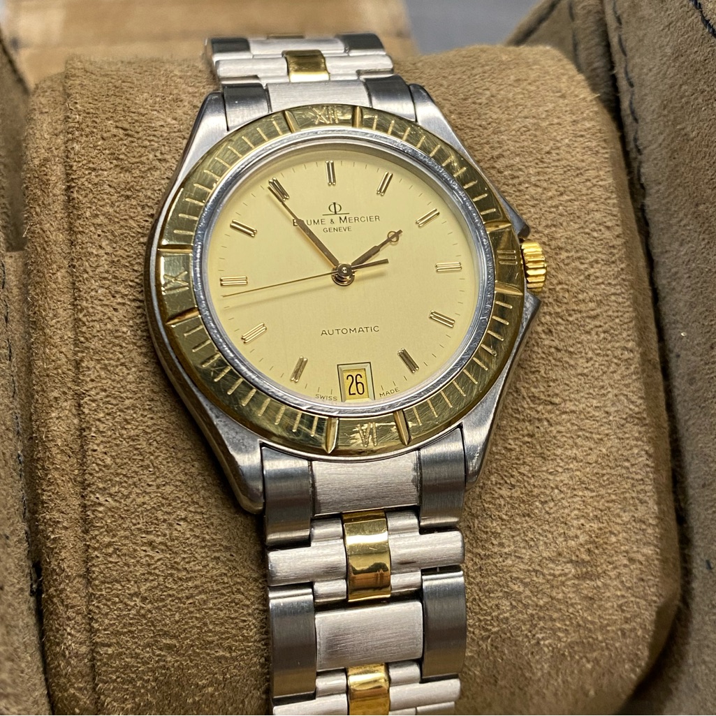 Rare Baume  Mercies Geneve Malibu 18kt Gold  Ss Mv045083 36mm Watch Automatic